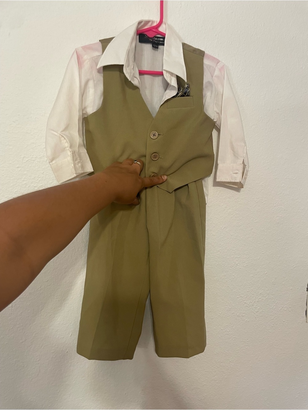 Children's beige Dress Vest Set with White Shirt